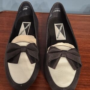 Women's Black and White Loafers with Bow